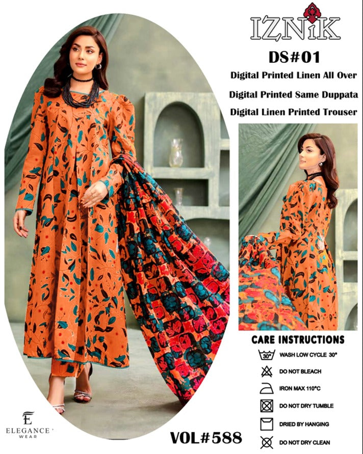 π Iznik π | 3PC Unstitched Linan Suits | Elegance Wear