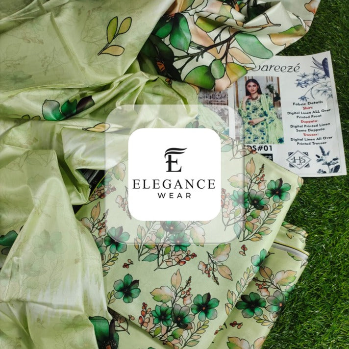 Breeze| 3-Piece Linan Suit| 16 Designs/ Digital Prints| Elegance Wear