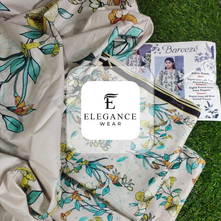 Breeze| 3-Piece Linan Suit| 16 Designs/ Digital Prints| Elegance Wear