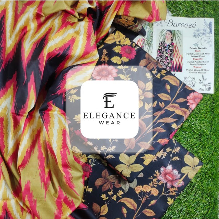 Breeze| 3-Piece Linan Suit| 16 Designs/ Digital Prints| Elegance Wear