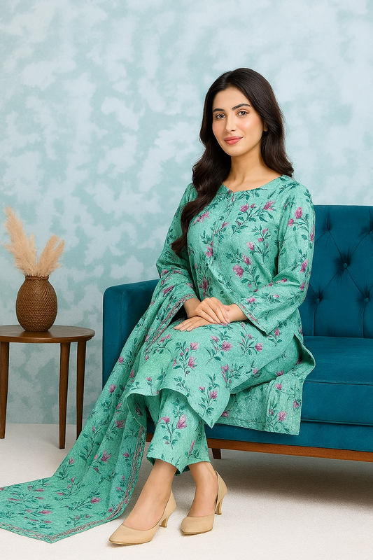2-piece unstitched lawn suit in digital floral print – Elegance Wear``