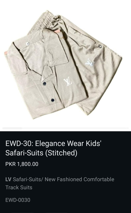Beige stitched kids safari suit with shirt and trousers for boys – LV-style, EWD-30