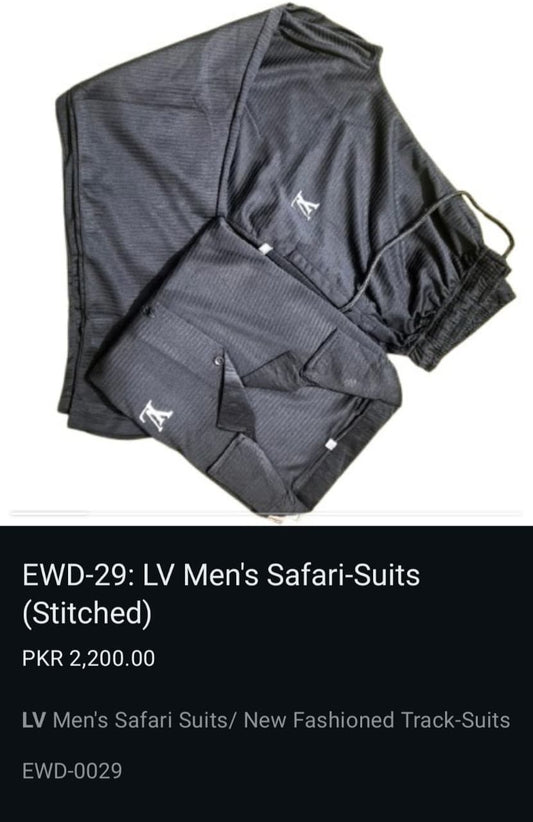 LV safari suit for men with shirt and trouser laid out flat