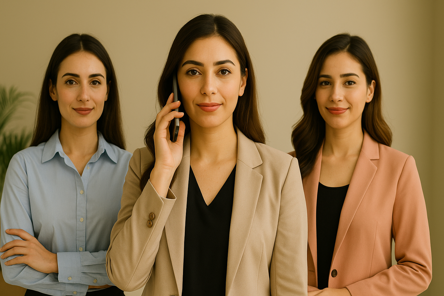 Female model making a phone call, styled in stitched suits – Contact Elegance Wear
